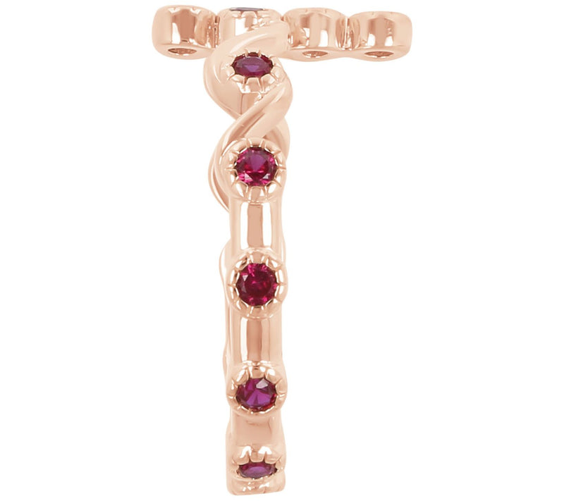 Diamonique Simulated Ruby Cross Ring, 14K RosePlated — View 5