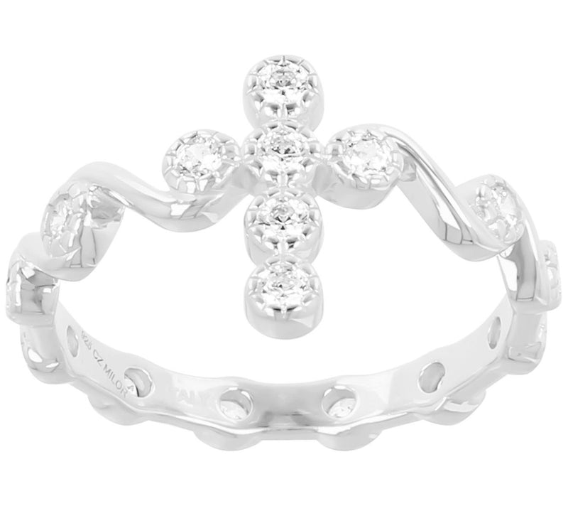 Diamonique 0.45 cttw Cross Ring, Sterling Silver — View 3
