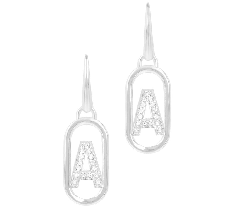 Diamonique Paperclip Link Initial Earrings, Sterling Silver — View 3