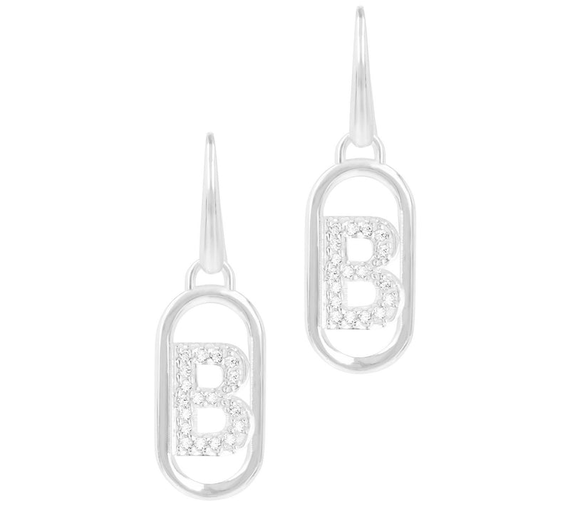 Diamonique Paperclip Link Initial Earrings, Sterling Silver — View 5