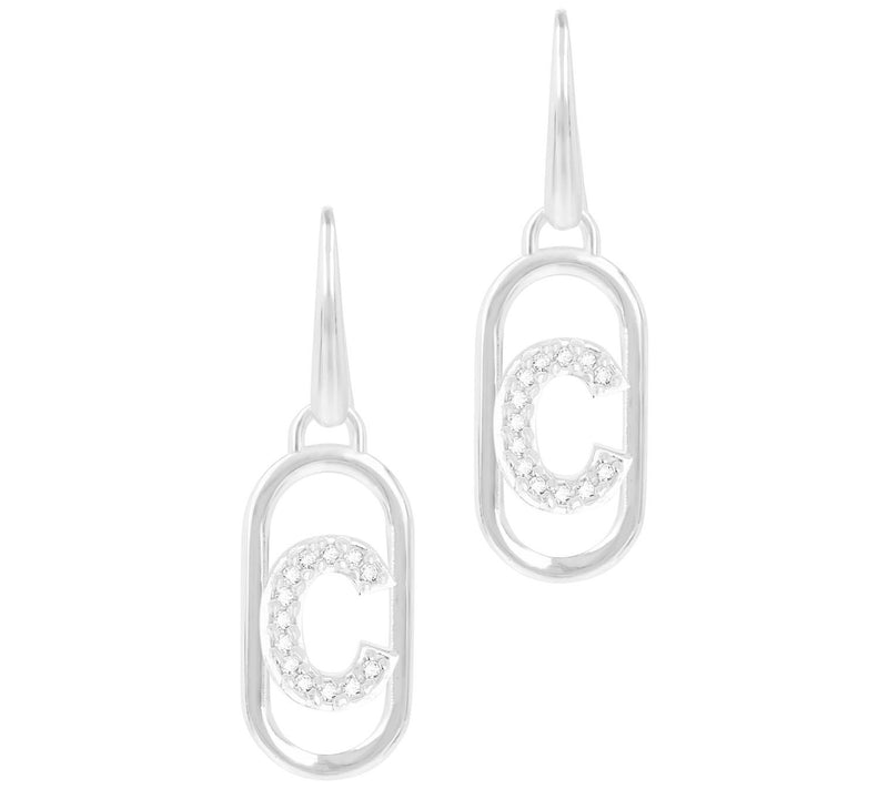 Diamonique Paperclip Link Initial Earrings, Sterling Silver — View 7