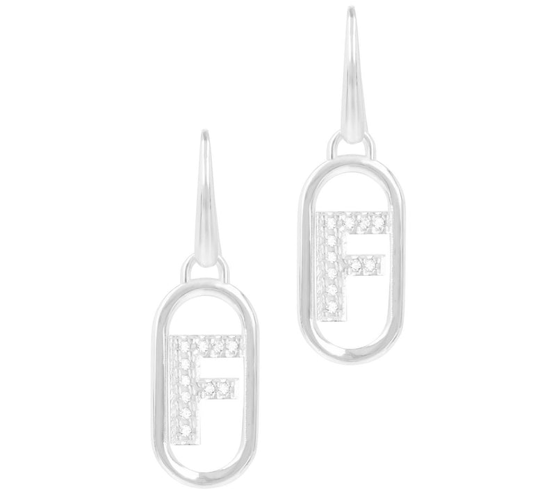 Diamonique Paperclip Link Initial Earrings, Sterling Silver — View 13