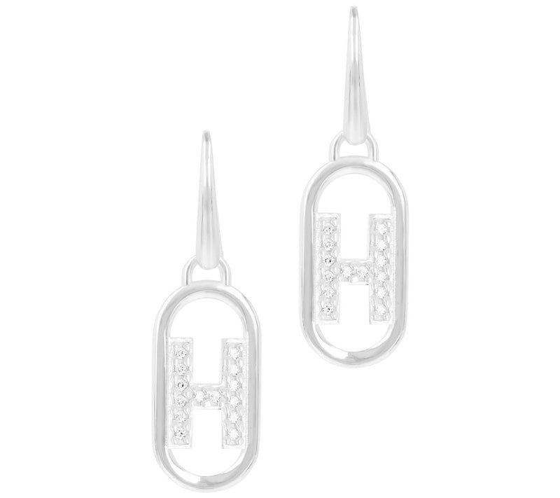 Diamonique Paperclip Link Initial Earrings, Sterling Silver — View 17