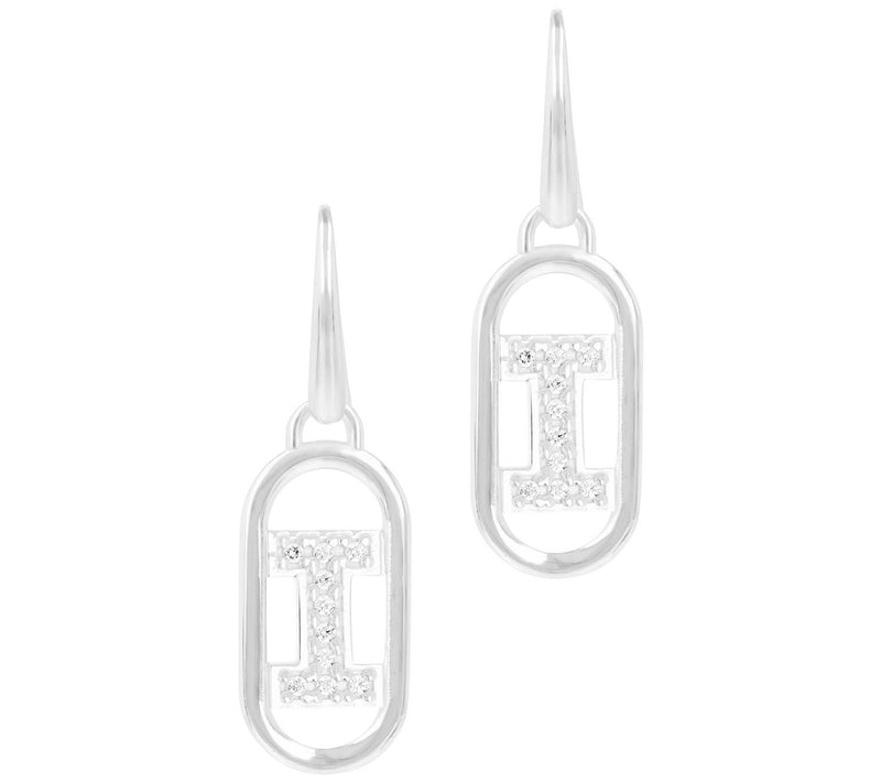 Diamonique Paperclip Link Initial Earrings, Sterling Silver — View 19