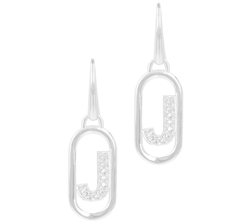 Diamonique Paperclip Link Initial Earrings, Sterling Silver — View 21