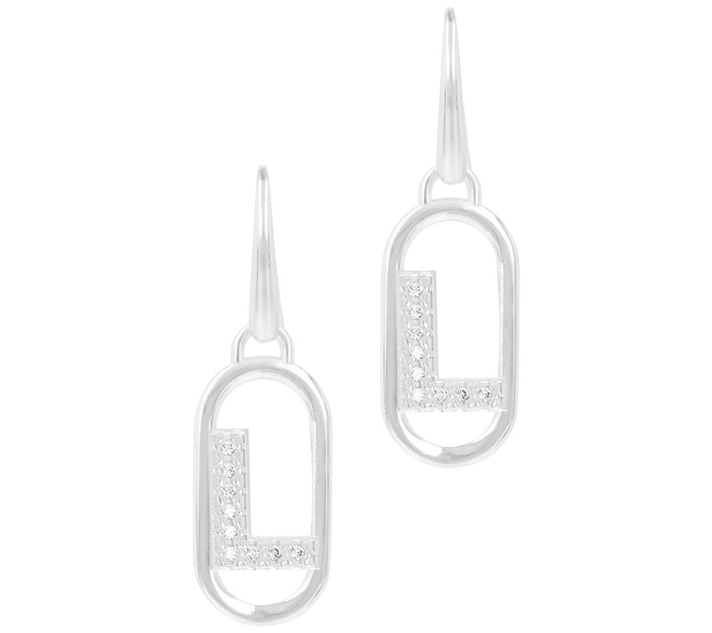 Diamonique Paperclip Link Initial Earrings, Sterling Silver — View 25