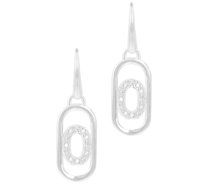 Diamonique Paperclip Link Initial Earrings, Sterling Silver — View 31