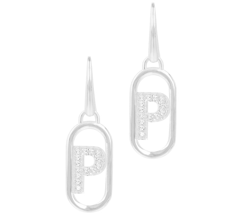Diamonique Paperclip Link Initial Earrings, Sterling Silver — View 33
