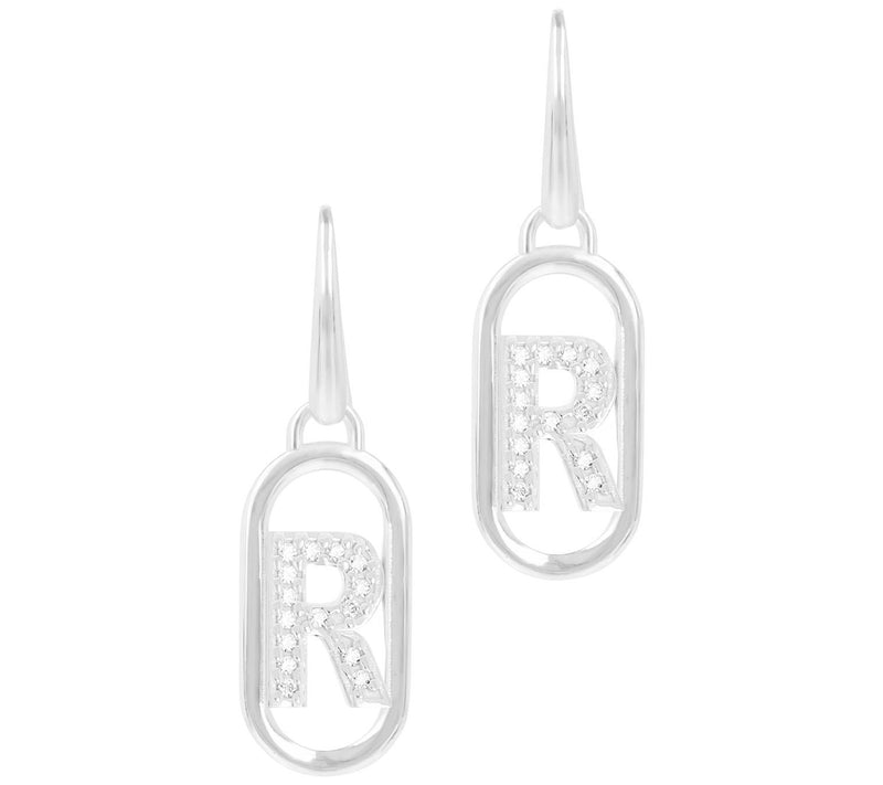 Diamonique Paperclip Link Initial Earrings, Sterling Silver — View 37