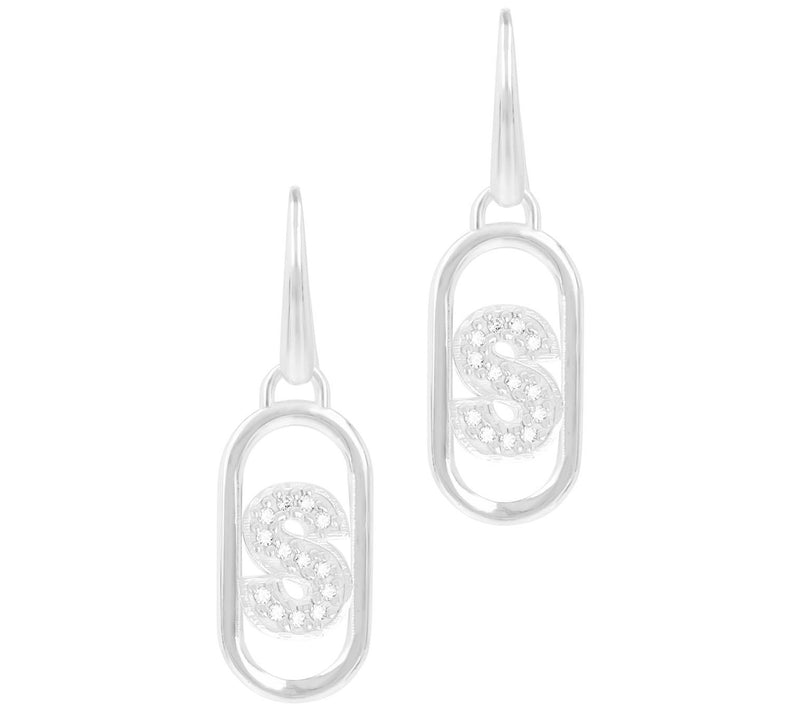 Diamonique Paperclip Link Initial Earrings, Sterling Silver — View 39