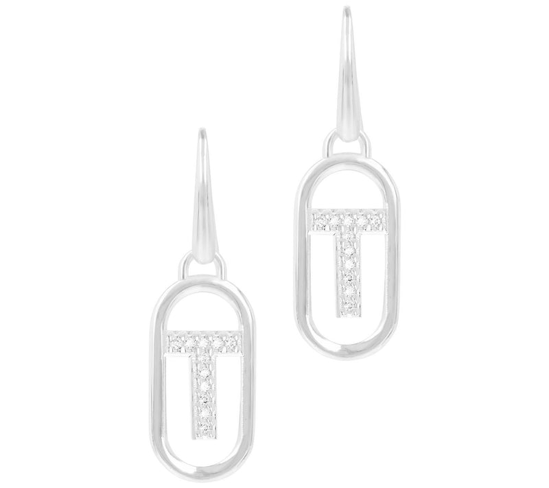 Diamonique Paperclip Link Initial Earrings, Sterling Silver — View 41