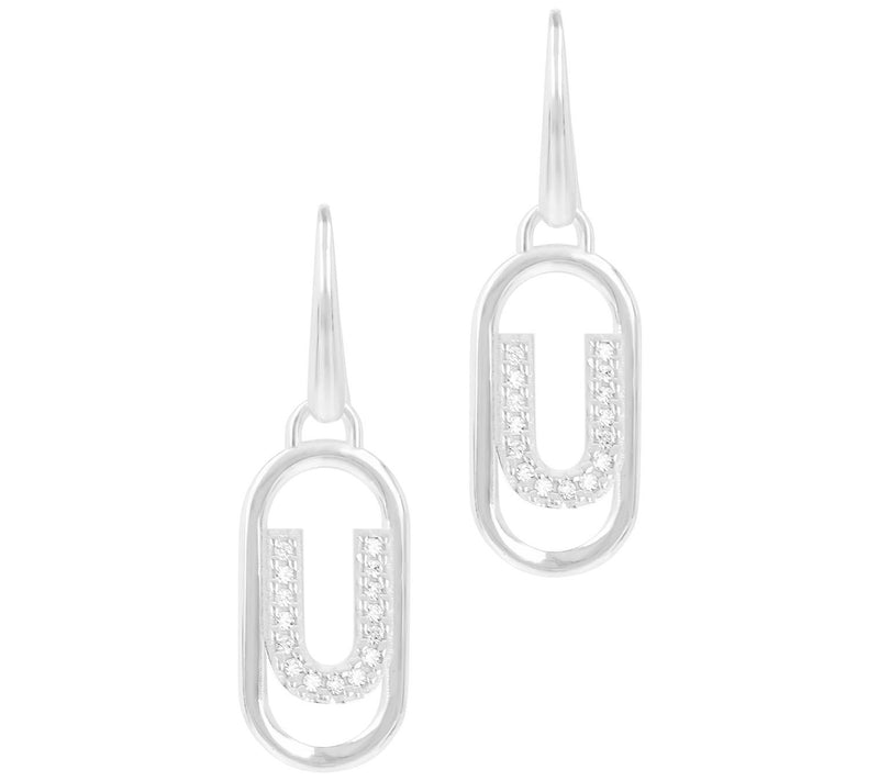 Diamonique Paperclip Link Initial Earrings, Sterling Silver — View 43