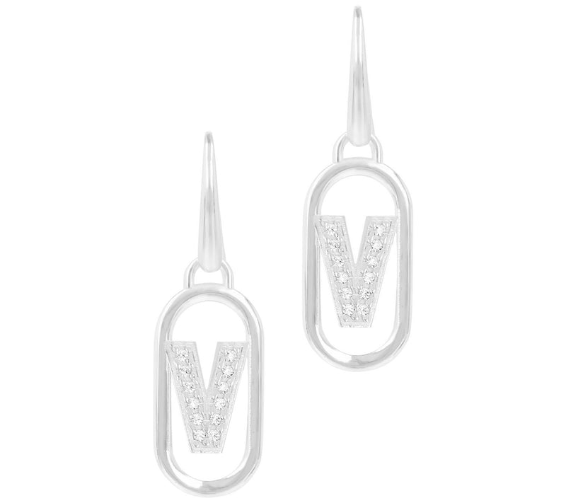 Diamonique Paperclip Link Initial Earrings, Sterling Silver — View 45