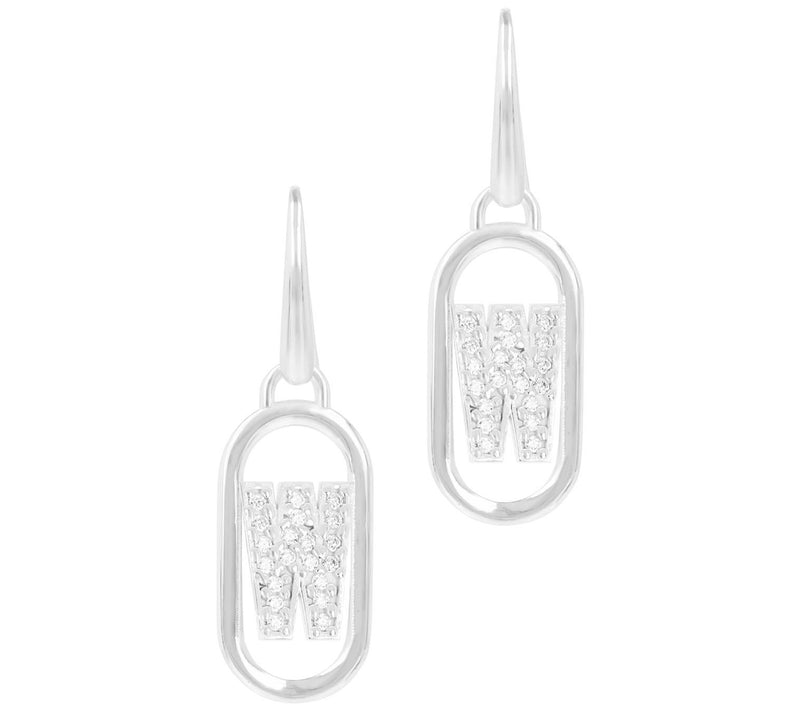 Diamonique Paperclip Link Initial Earrings, Sterling Silver — View 47