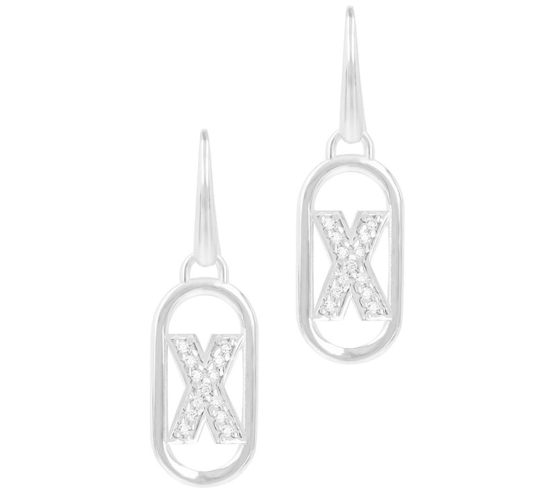 Diamonique Paperclip Link Initial Earrings, Sterling Silver — View 49