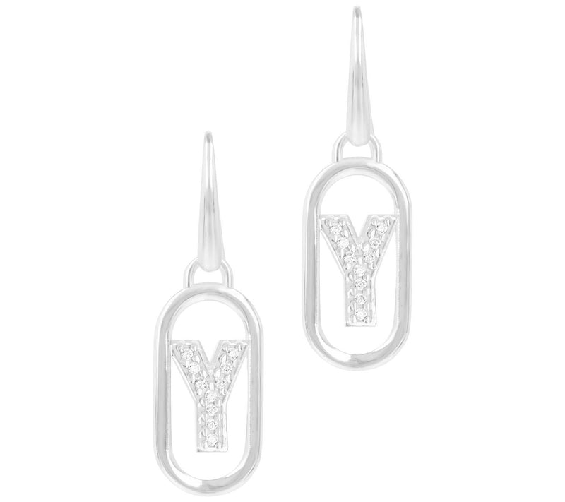 Diamonique Paperclip Link Initial Earrings, Sterling Silver — View 51