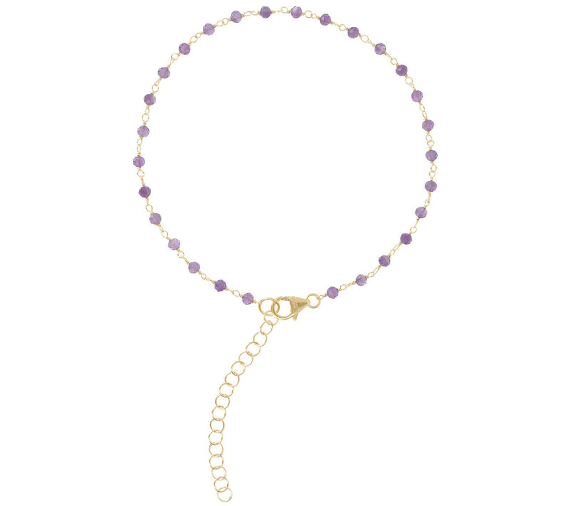 Italian Silver Gemstone Bead Ankle Bracelet, 18 K Gold-Plated — Main view