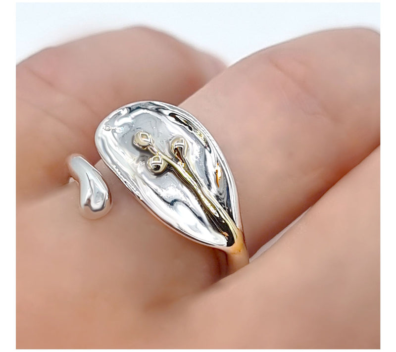 Hagit Sterling Silver & 14K Gold Accent Leaf Design Ring — View 4