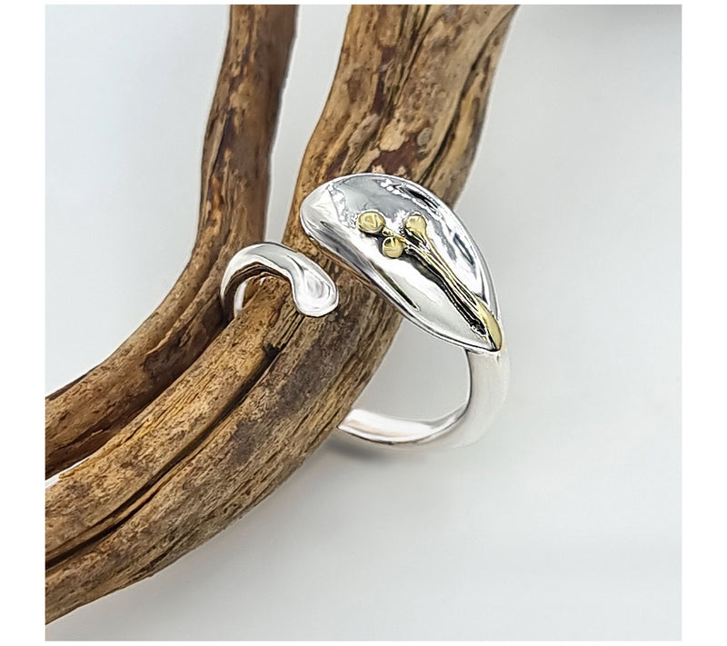 Hagit Sterling Silver & 14K Gold Accent Leaf Design Ring — View 5