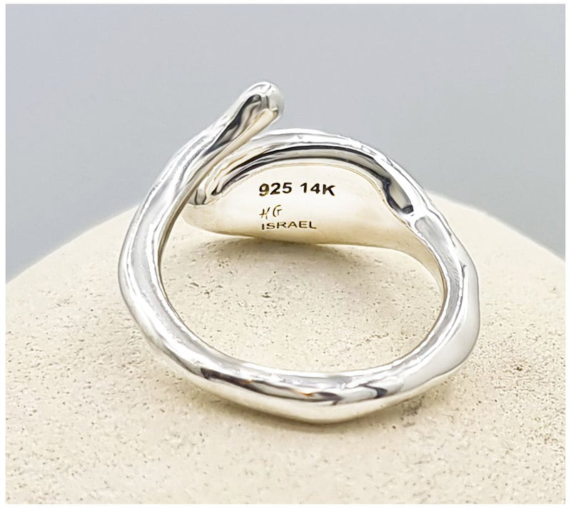 Hagit Sterling Silver & 14K Gold Accent Leaf Design Ring — View 3