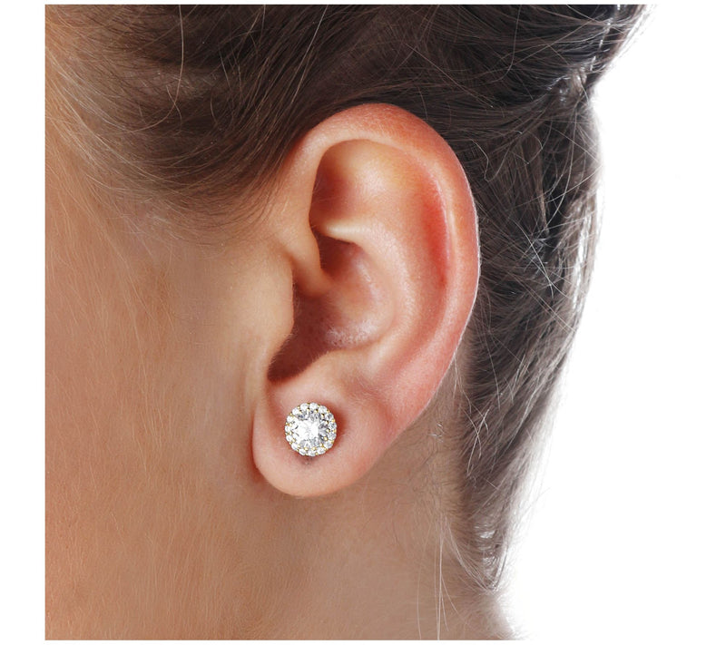 Diamonique 1.05 cttw Halo Stud Earrings, 14K Gold Plated — View 9