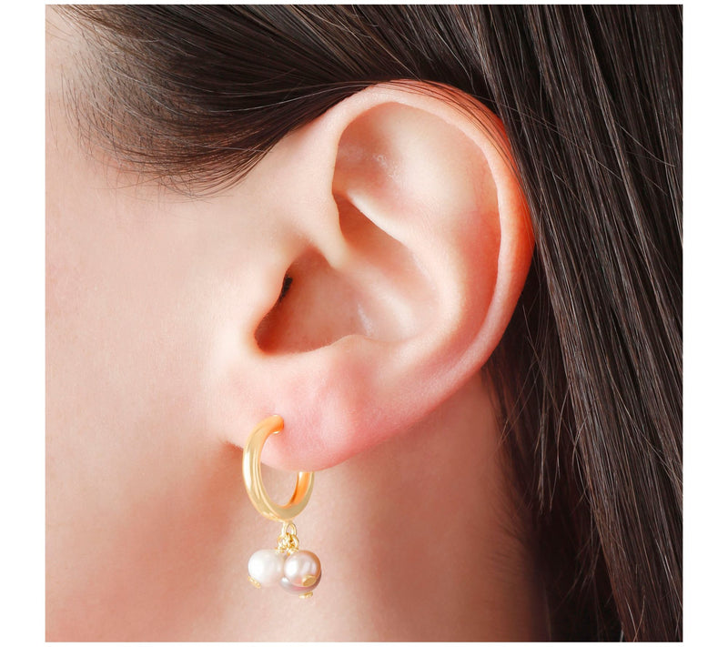 Honora Cultured Pearl Dangle Hoop Earrings, 18K Plated — View 7
