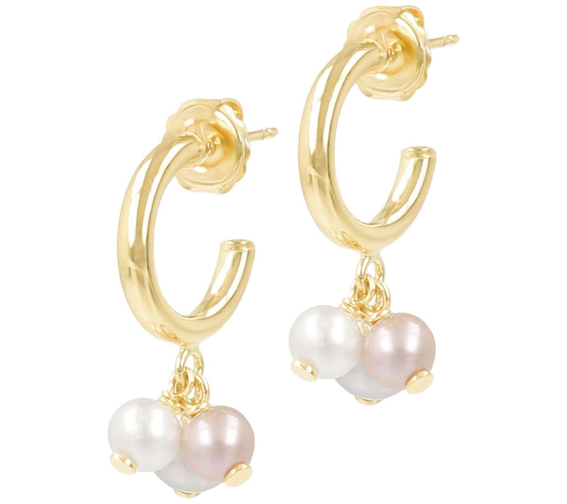 Honora Cultured Pearl Dangle Hoop Earrings, 18K Plated — View 3