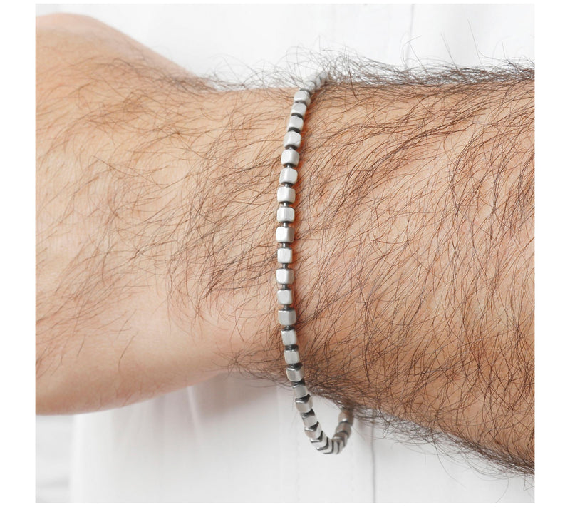 Mistero for Him Sterling Silver Cube Link Chain Bracelet, 8.0g — View 5