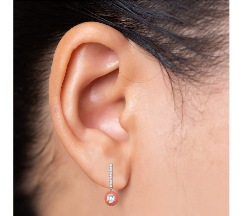 Affinity Diamonds Peach Enamel Earrings, 0.25 cttw, Sterling — View 5
