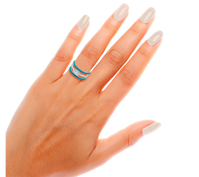 Accents by Affinity Blue Enamel Diamond Ring, Sterling — View 3