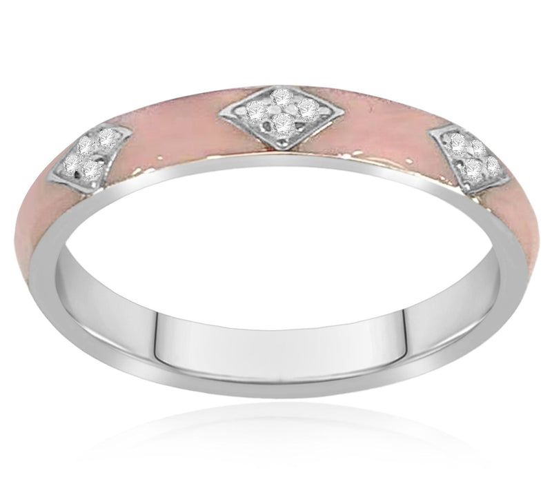 Affinity Accents Diamond Pink Enamel Ring, Ster ling Silver — Main view