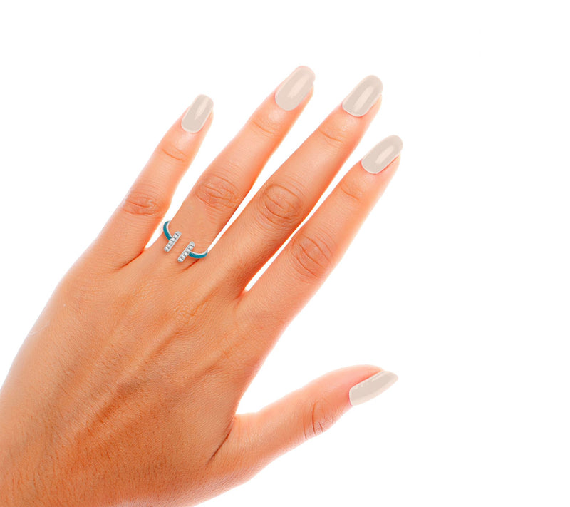 Accents by Affinity Blue Enamel Diamond Cuff Ri ng, Sterling — View 2