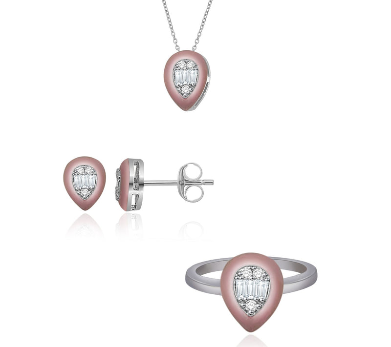 Affinity Diamonds Enamel Necklace, Earrings & R ing, Sterling — Main view