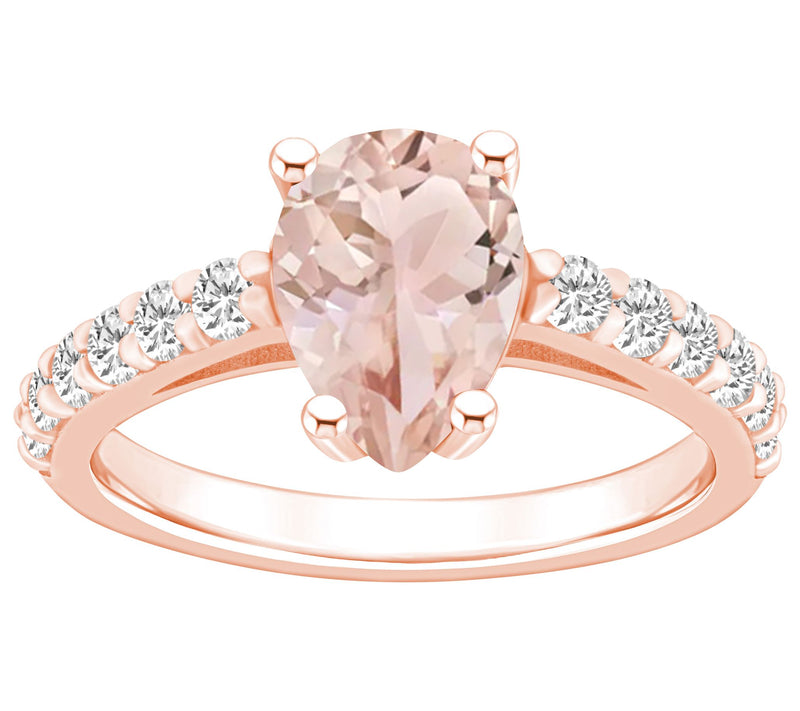 Affinity Gems Pear Cut Morganite & Diamond Ring, 14K Gold — View 3