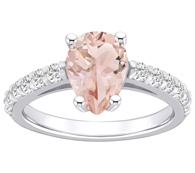 Affinity Gems Pear Cut Morganite & Diamond Ring, 14K Gold — View 5
