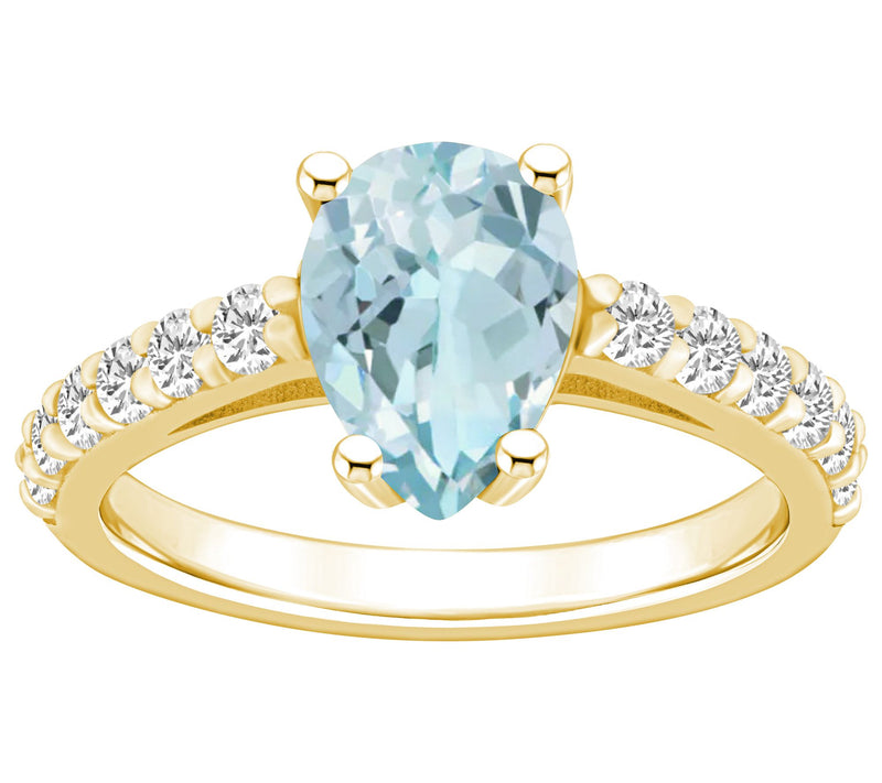 Affinity Gems Pear Cut Aquamarine & Diamond Ring, 14K Gold — Main view