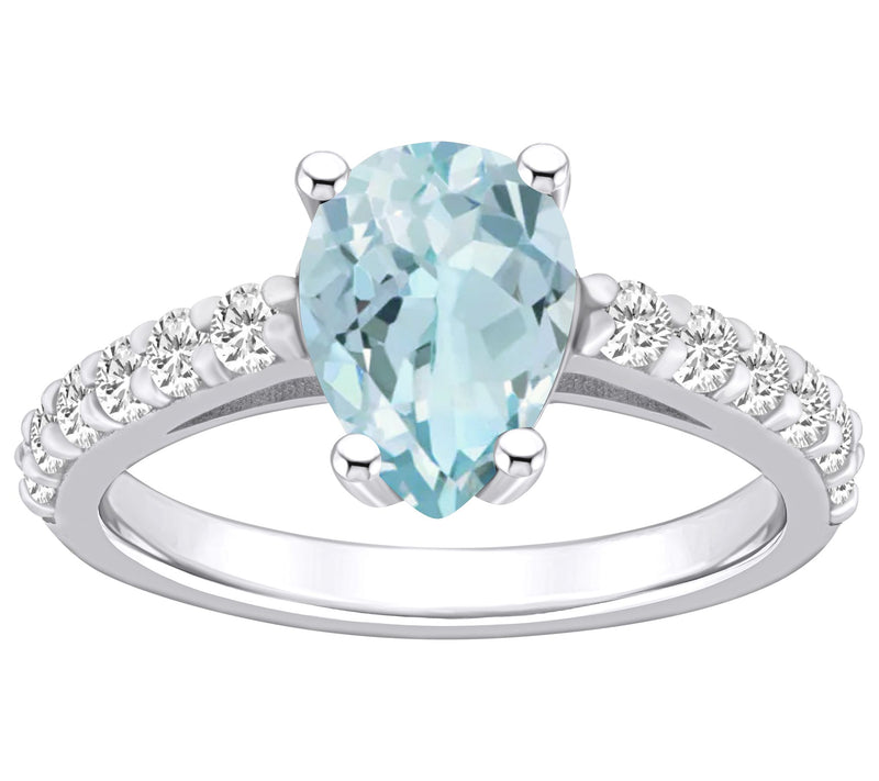 Affinity Gems Pear Cut Aquamarine & Diamond Ring, 14K Gold — View 3