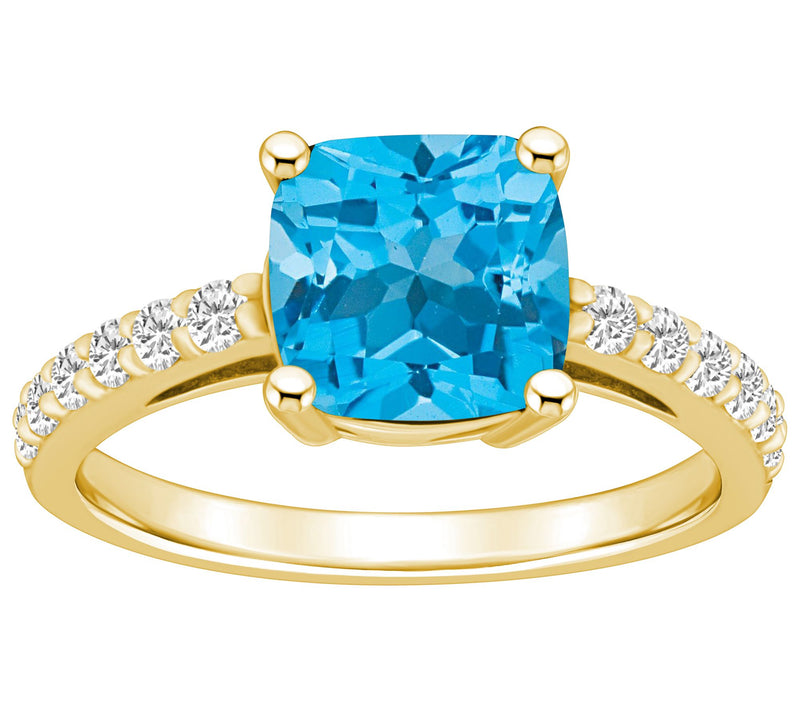 Affinity Gems Cushion Gemstone & Diamond Ring, 14K Gold — View 5