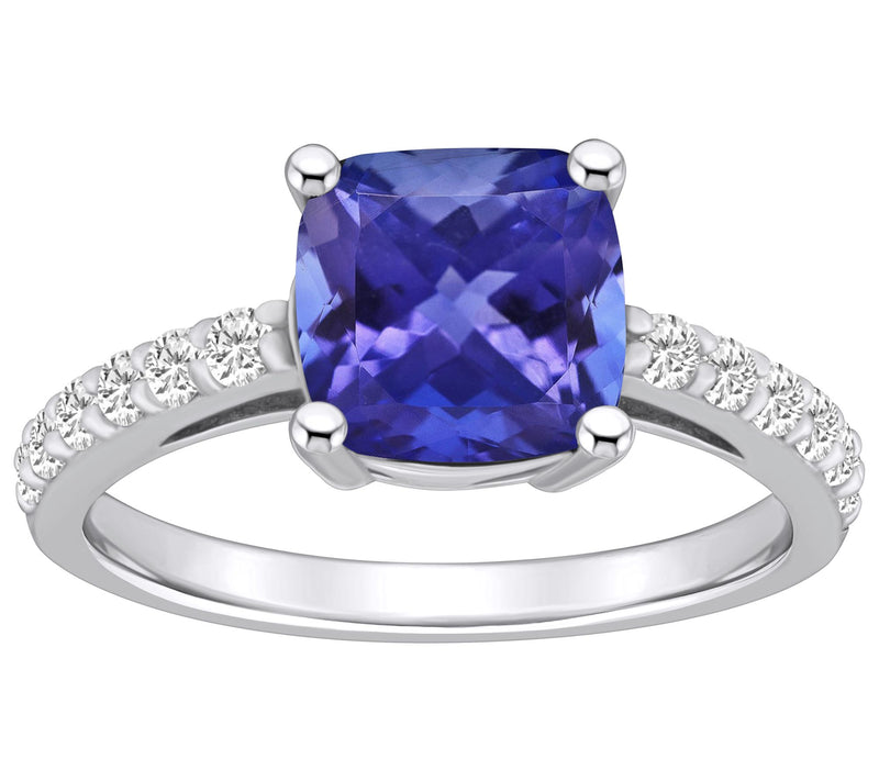 Affinity Gems Cushion Tanzanite & Diamond Ring,14K Gold — View 3