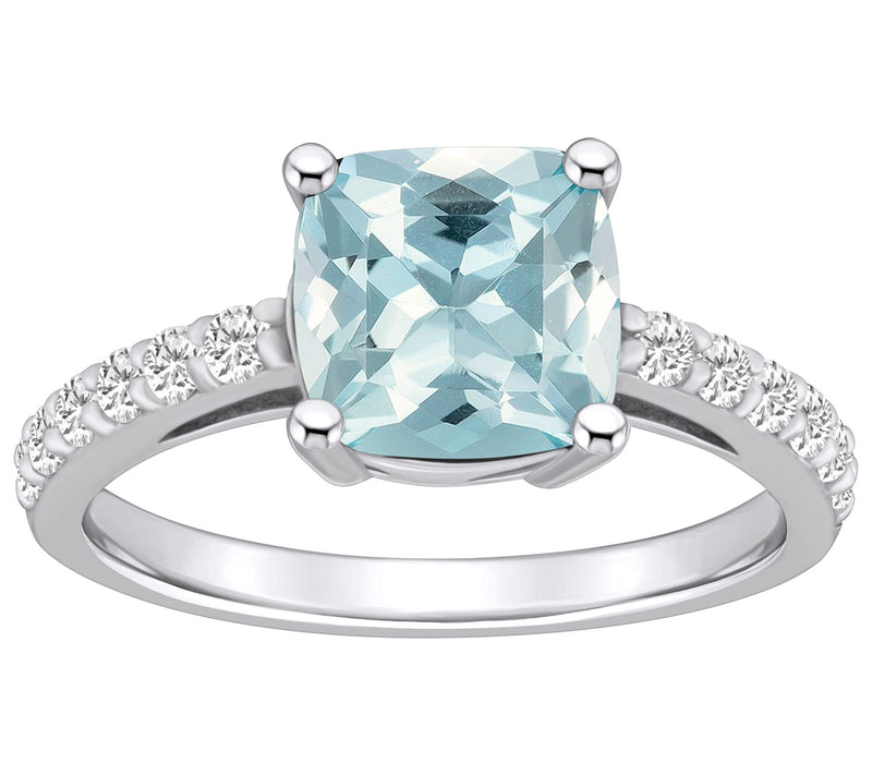 Affinity Gems Cushion Aquamarine & Diamond Ring, 14K Gold — View 3