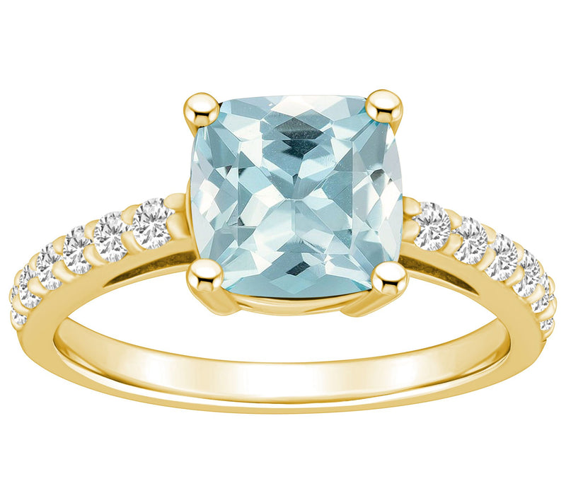 Affinity Gems Cushion Aquamarine & Diamond Ring, 14K Gold — Main view