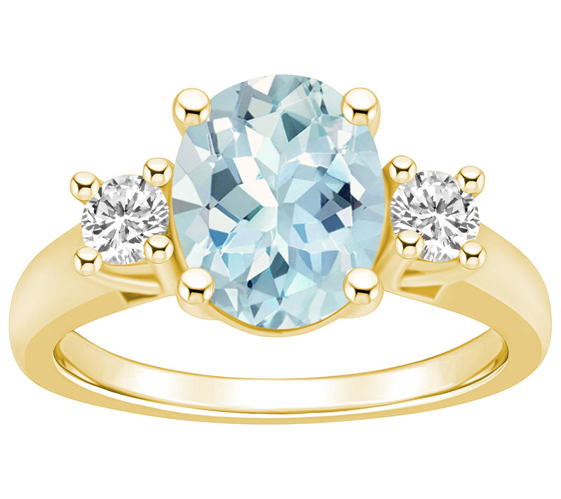 Affinity Gems Oval Cut Aquamarine & Diamond Ring, 14K Gold — View 5