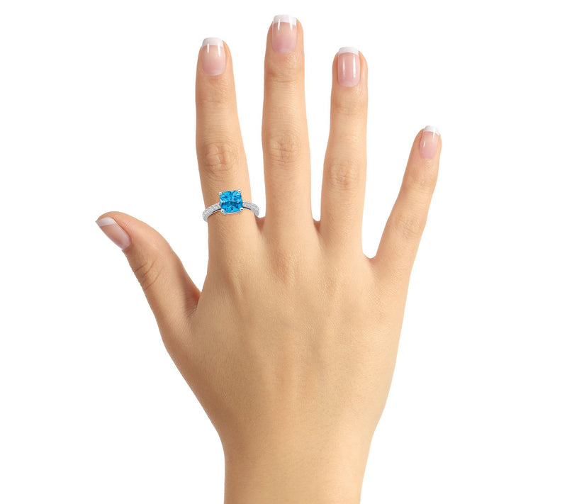 Affinity Gems Cushion Gemstone & Diamond Ring, 14K Gold — View 14