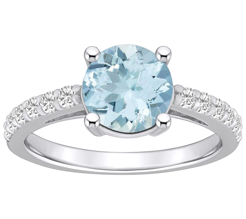 Affinity Gems Round Aquamarine & Diamond Ring, 14K Gold — View 3