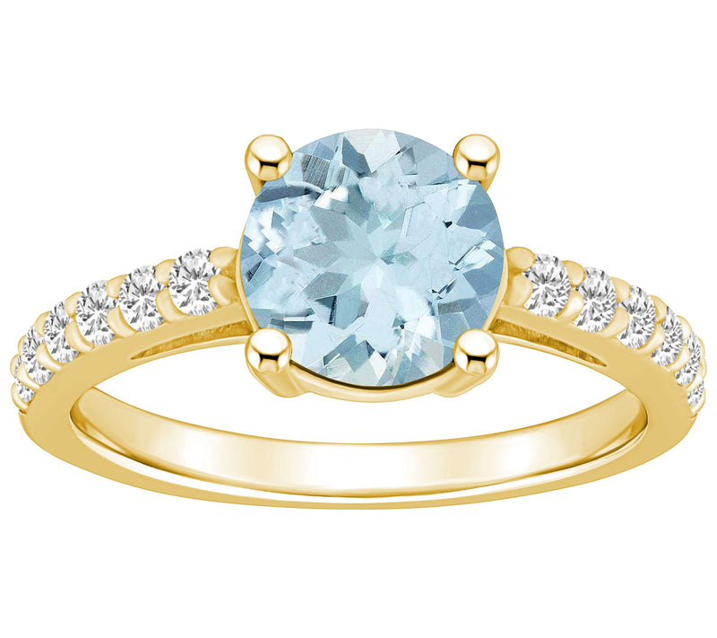 Affinity Gems Round Aquamarine & Diamond Ring, 14K Gold — View 5