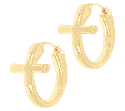 BellaOro Polished Cross Hoop Earrings, 14K Golver Resin