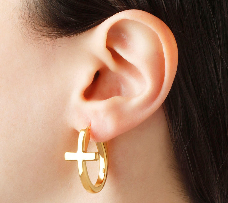 BellaOro Polished Cross Hoop Earrings, 14K Golver Resin — View 5