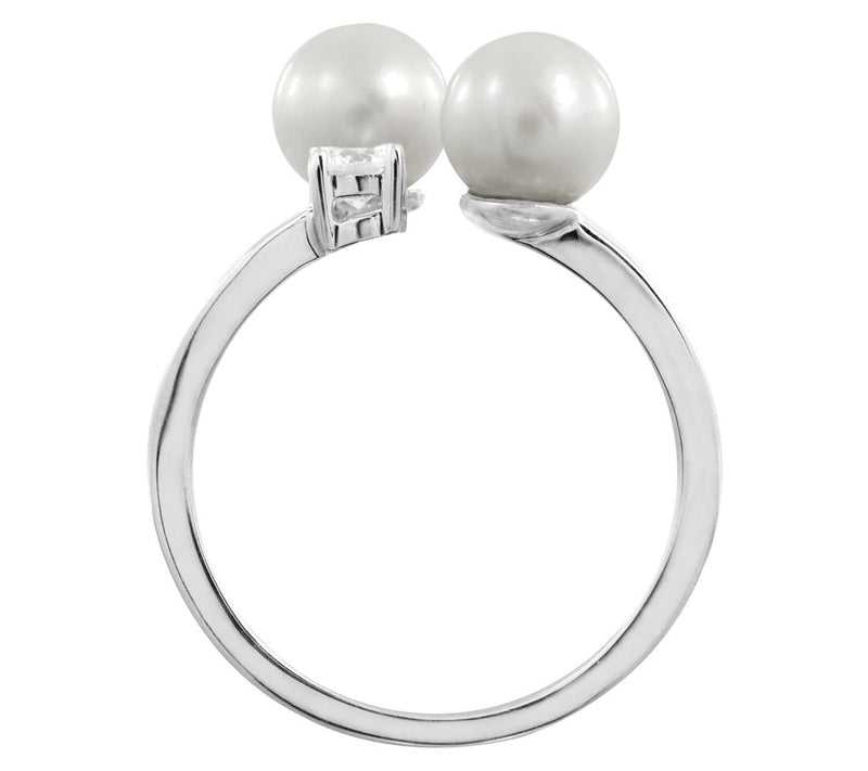 Diamonique Double Cultured Pearl Cuff Ring, Sterling Silver — View 6