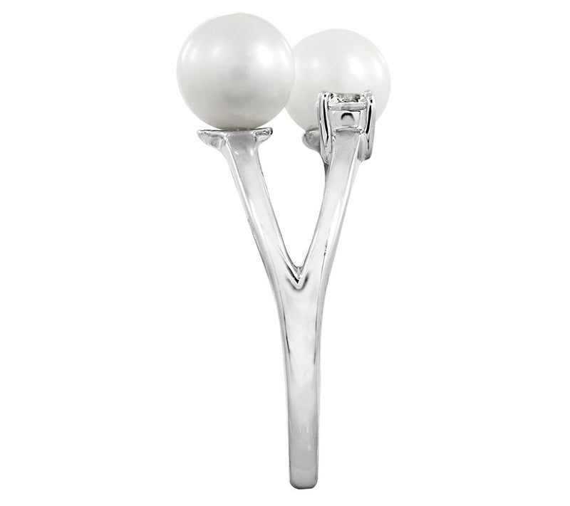 Diamonique Double Cultured Pearl Cuff Ring, Sterling Silver — View 5
