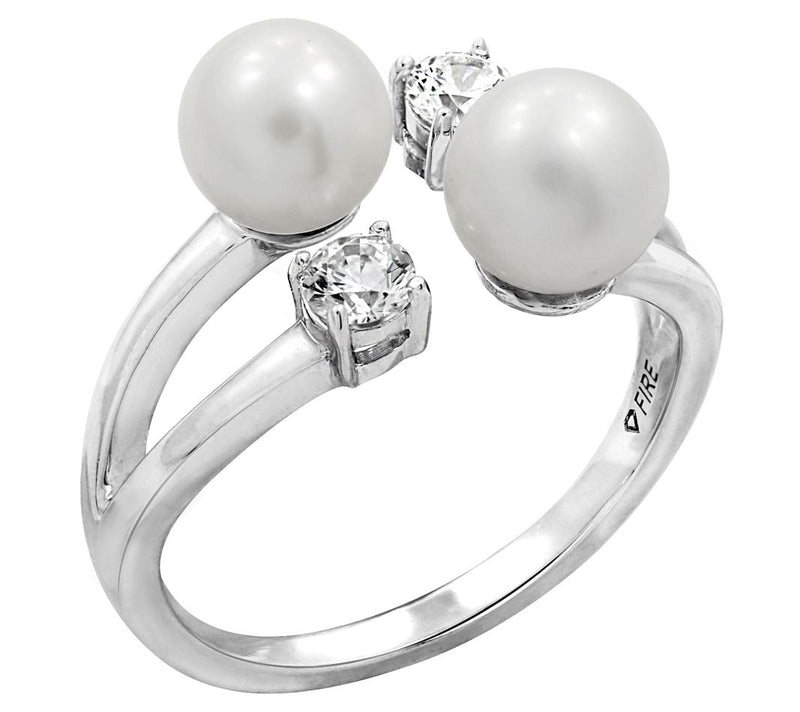 Diamonique Double Cultured Pearl Cuff Ring, Sterling Silver — Main view